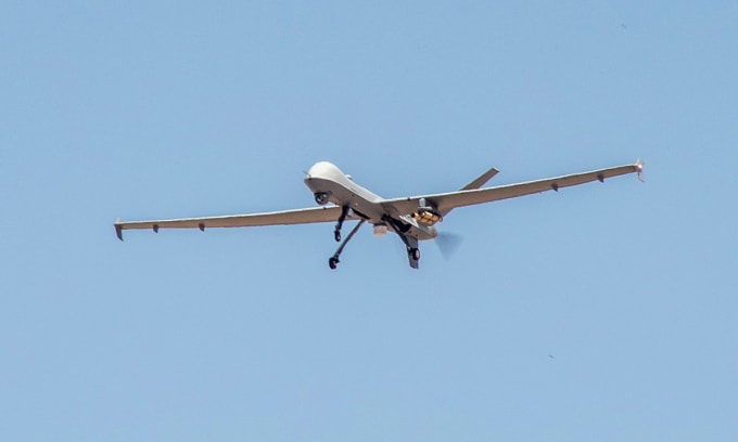 UAV MQ-9 Reaper trong chuyến bay thử tại thao trường Yuma, bang Arizona, Mỹ ngày 22/7. Ảnh: US Army