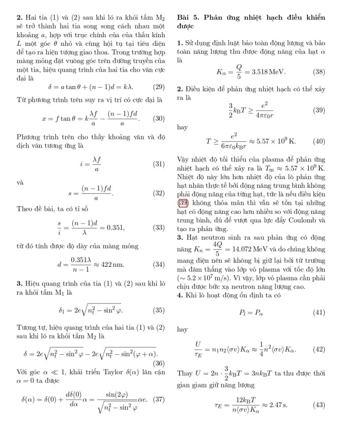 Gợi ý giải đề Vật lý thi học sinh giỏi quốc gia ngày 1 - 2