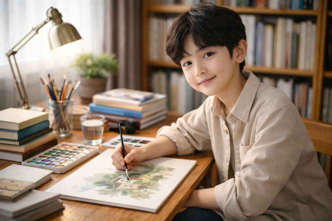 Vẽ tranh giúp trẻ phát triển trí não. Ảnh tạo bởi AI