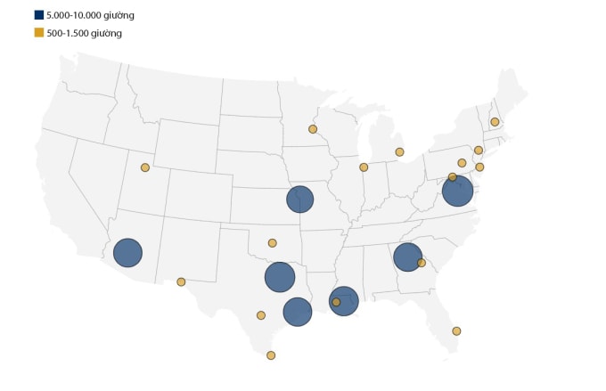 Vị trí các cơ sở giam giữ người nhập cư theo kế hoạch của ICE. Đồ họa: Washington Post
