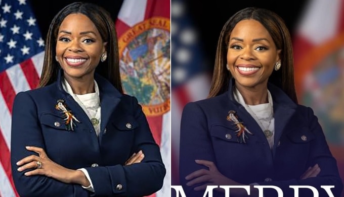 Ảnh chân dung đeo nhẫn trước đó của bà Sheila Cherfilus-McCormick (trái) được chỉnh sửa để xóa chiếc nhẫn. Ảnh: United States House of Representatives/X