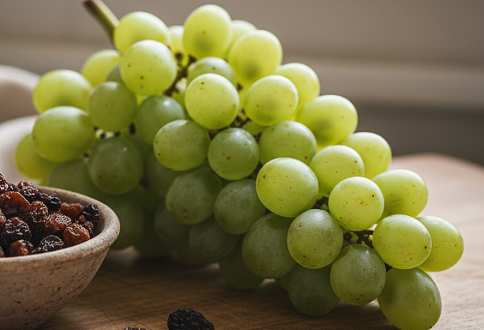 Nho giàu chất xơ, chất chống oxy hóa, tốt cho giấc ngủ. Ảnh: AI