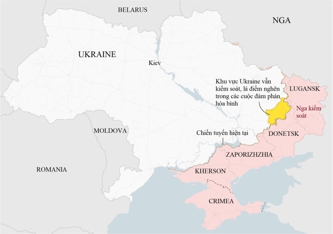 Các khu vực Nga và Ukraine kiểm soát trên chiến trường tính đến 8/12. Đồ họa: ISW