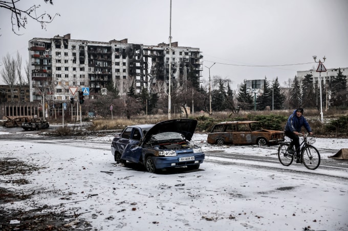 Khung cảnh hoang tàn của khu dân cư ở Kostyantynivka, thuộc vùng Donetsk, Ukraine ngày 17/12. Ảnh: AFP