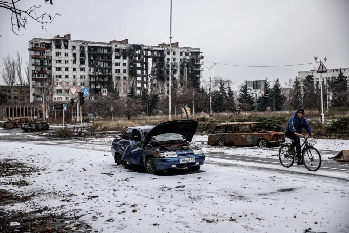 Khung cảnh hoang tàn ở Kostyantynivka, Donbass ngày 17/12. Ảnh: AFP