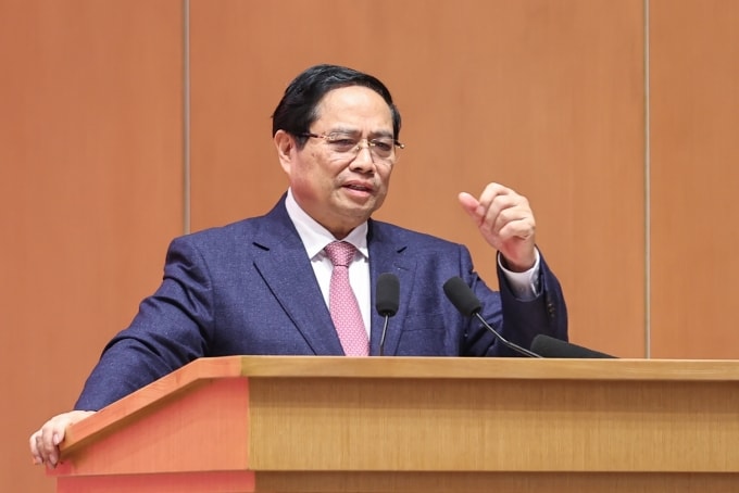 Thủ tướng Phạm Minh Chính phát biểu tại hội nghị tổng kết công tác ngành ngoại giao năm 2025 và phương hướng, nhiệm vụ trọng tâm năm 2026 của ngành, ngày 29/12. Ảnh: VGP