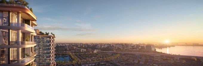 Tầm nhìn thu trọn phố cổ và sông Hồng từ bể bơi gia đình.. Ảnh: The Rey Edition