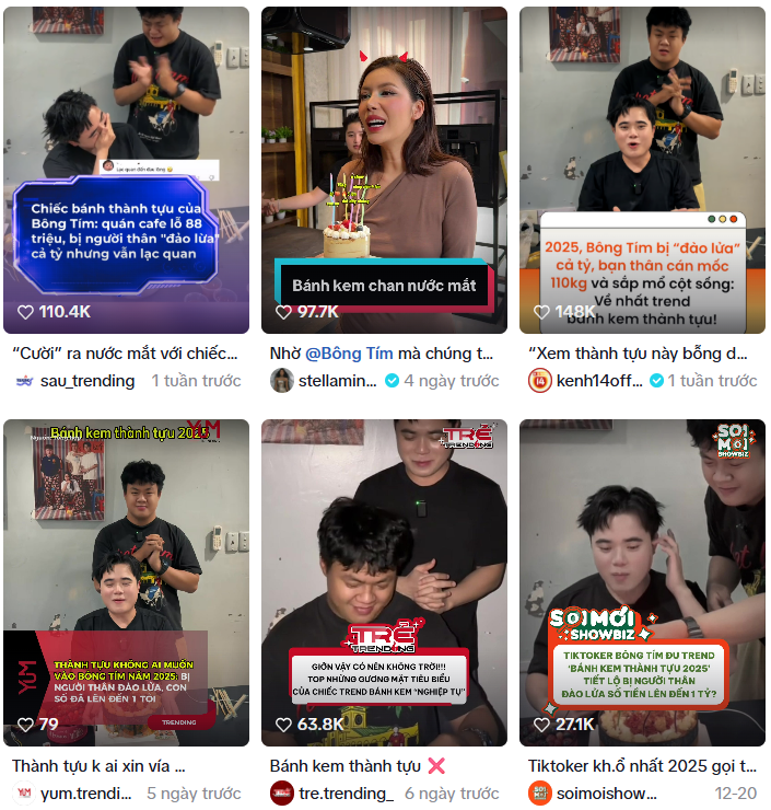 Tiktoker Bông Tím đi ngược lại trend chiếc bánh thành tựu