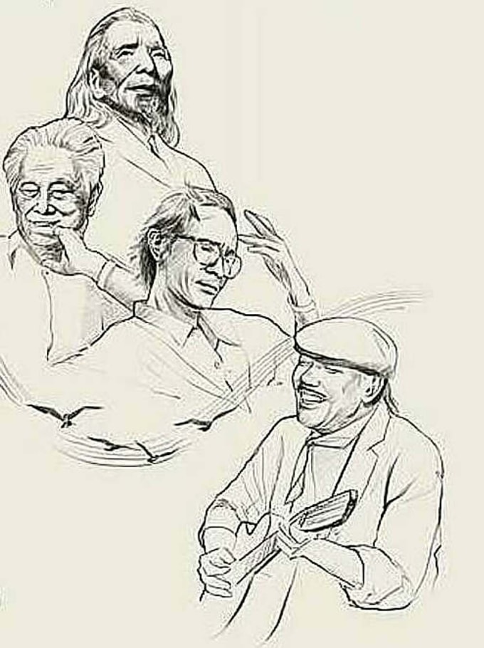 Poster chương trình Về đây bốn cánh chim trời, vinh danh các nhạc sĩ Văn Cao, Phạm Duy, Trịnh Công Sơn, Trần Tiến. Ảnh: Ngọc Việt