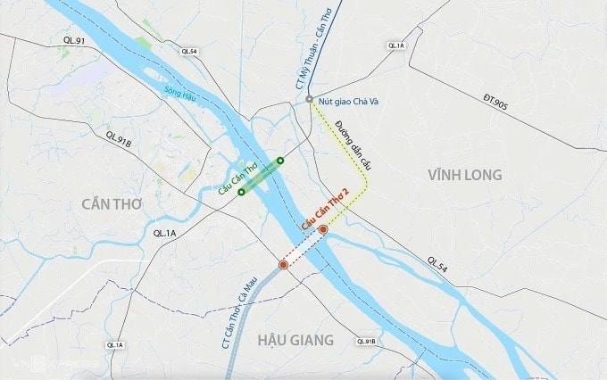 Hướng tuyến cầu Cầu Thơ 2. Đồ họa: Đăng Hiếu