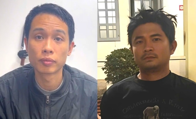 Tiến và Việt tại cơ quan điều tra. Ảnh: Công an cung cấp