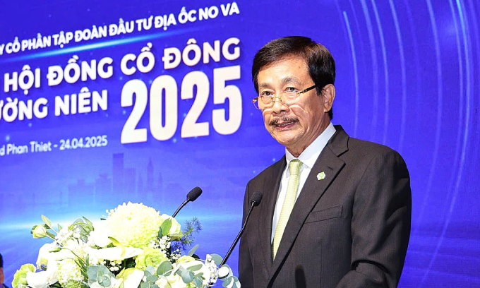 Ông Bùi Thành Nhơn, Chủ tịch Hội đồng quản trị Tập đoàn Novaland, trong phiên họp thường niên tháng 4/2025. Ảnh: NVL