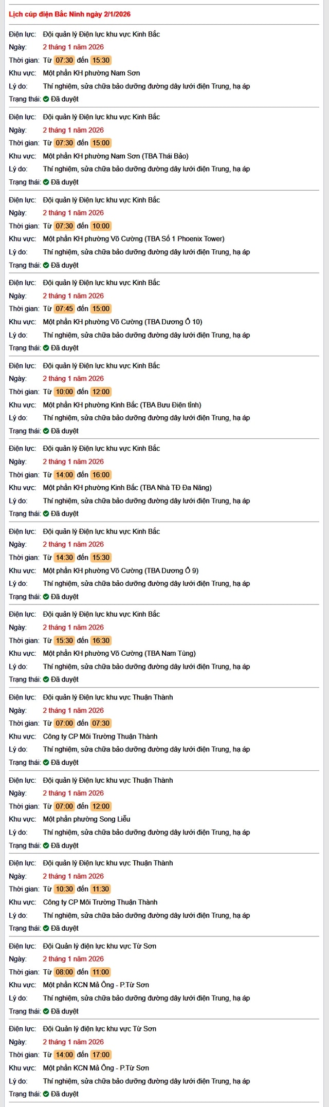 Tra cứu lịch cắt điện Bắc Ninh hôm nay Thứ 6 ngày 2/1/2026- Ảnh 1.