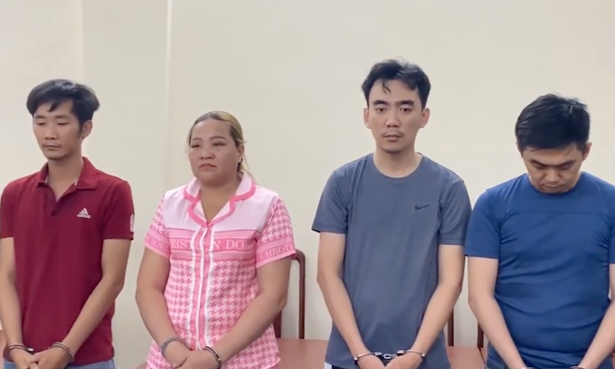 Một số người trong vụ án thời điểm bị bắt, tháng 4/2024. Ảnh: Công an cung cấp