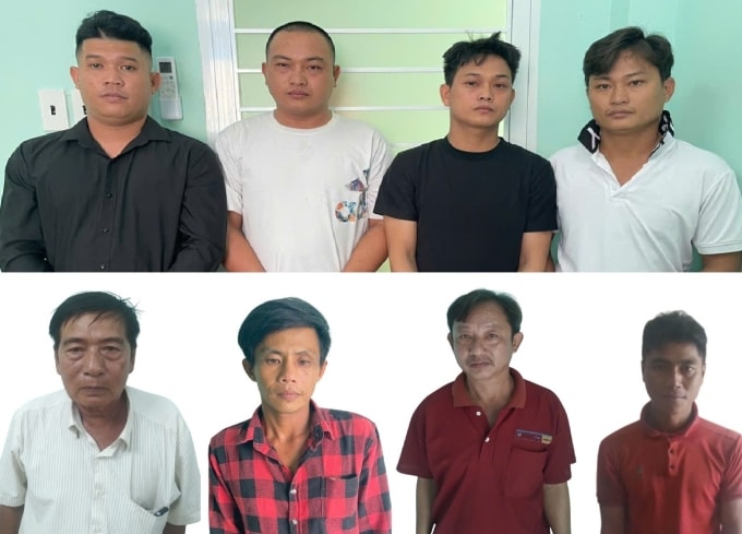 8 người bị tạm giam trong nhóm giả cò, chủ ruộng. Ảnh: Công an cung cấp