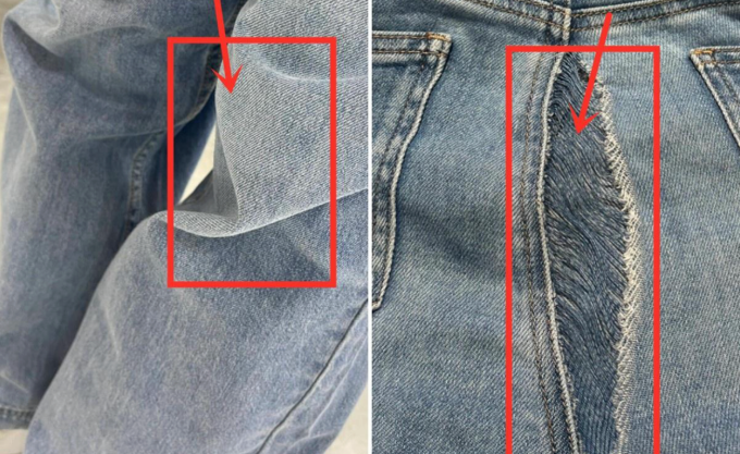 Gối bị bùng, mông bị rách là do vải quần jeans kém chất lượng và không làm bằng các tỷ lệ thành phần lý tưởng. Ảnh: Zhuanlan