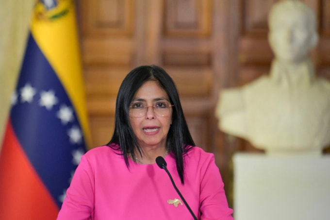 Phó tổng thống Venezuela Delcy Rodriguez tại cuộc họp báo ở thủ đô Caracas ngày 11/8/2025. Ảnh: AFP