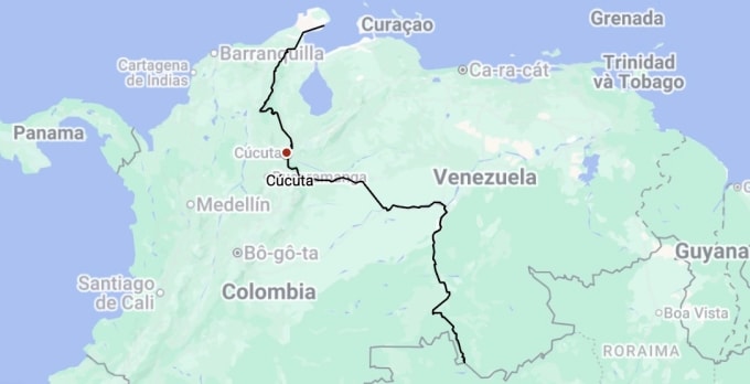 Biên giới Venezuela và Colombia dài hơn 2.200 km. Đồ họa: Google Maps