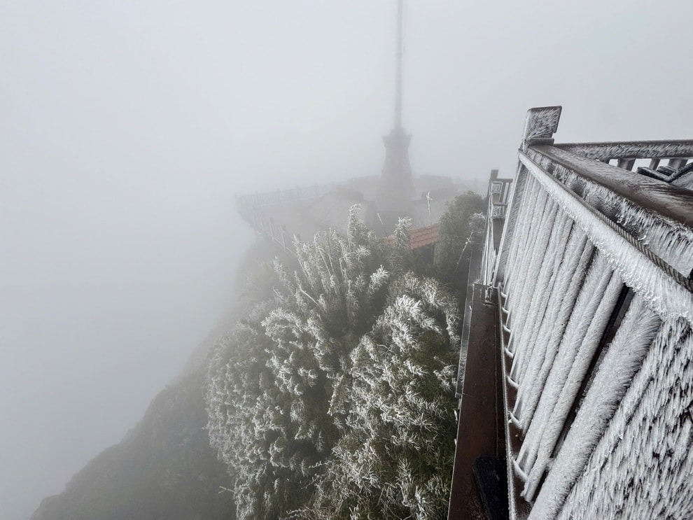 Du khách thích thú chụp ảnh với băng giá trên đỉnh Fansipan - 2