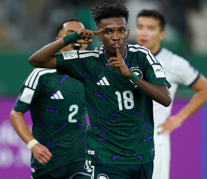 Rakan Al Ghamdi mừng bàn thắng ở phút 88 cho Arab Saudi. Ảnh: SaudiNT