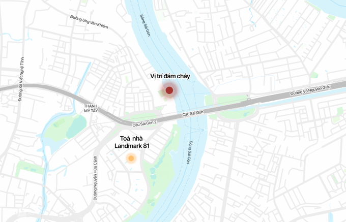 Khu vực xảy ra sự cố gần cầu Sài Gòn. Đồ họa: Tâm Thảo