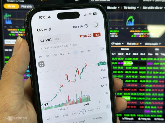 Nhà đầu tư đang theo dõi thị giá cổ phiếu VIC trong phiên sáng 9/1. Ảnh: Tất Đạt