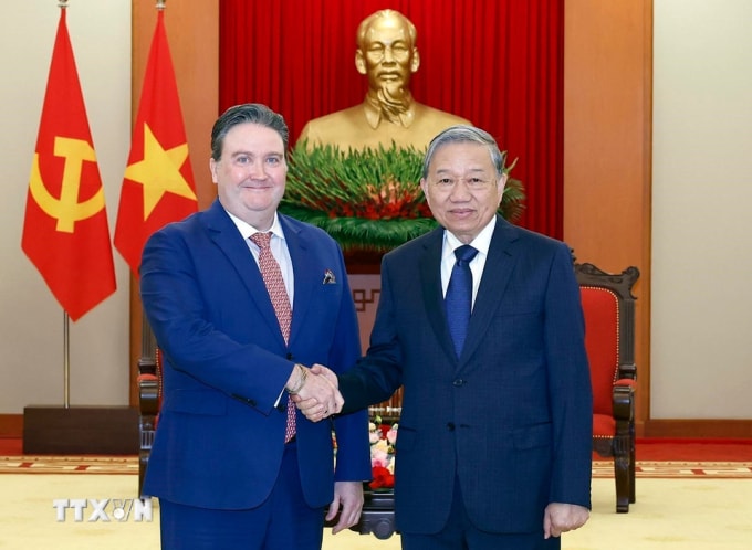 Tổng Bí thư Tô Lâm tiếp Đại sứ Mỹ tại Việt Nam Marc Knapper tại trụ sở Trung ương Đảng ngày 9/1. Ảnh: TTXVN