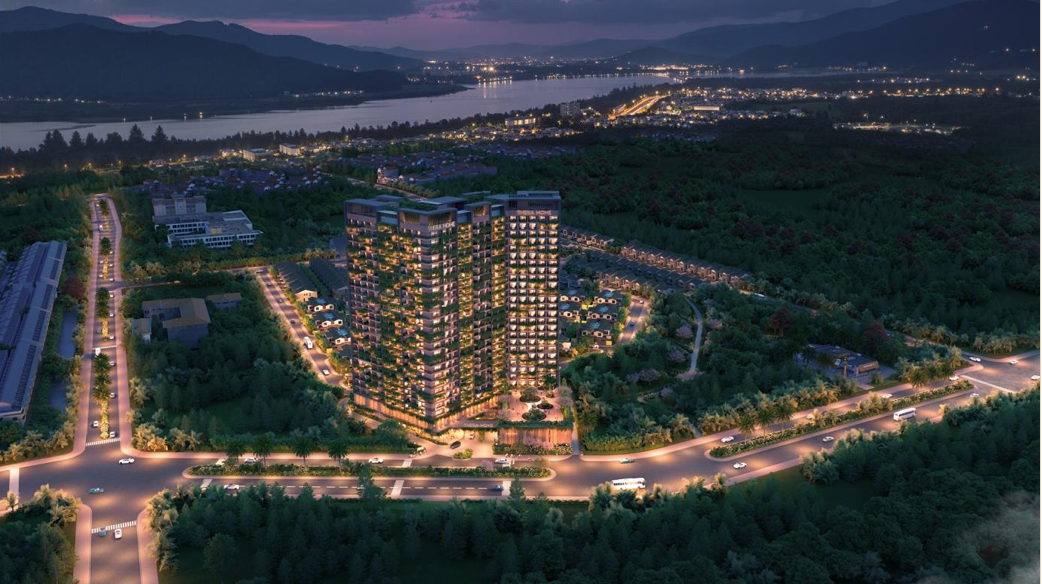 Tổ hợp Tokyu Retreat nhìn từ trên cao, phát triển theo mô hình không gian sống gắn với chăm sóc sức khỏe và trị liệu khoáng nóng.