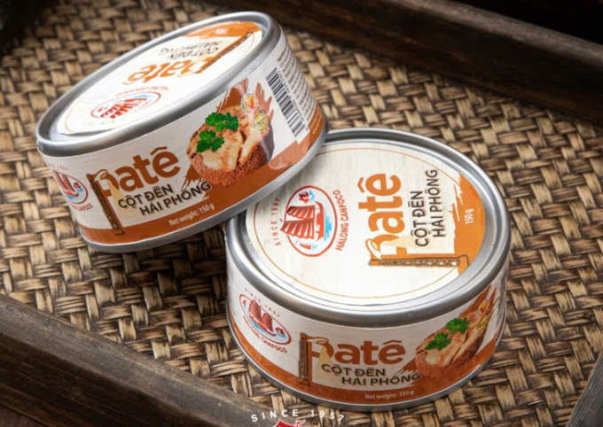Sản phẩm đồ hộp dán nhãn pate Cột Đèn Hải Phòng. Ảnh: Halong Canfoco