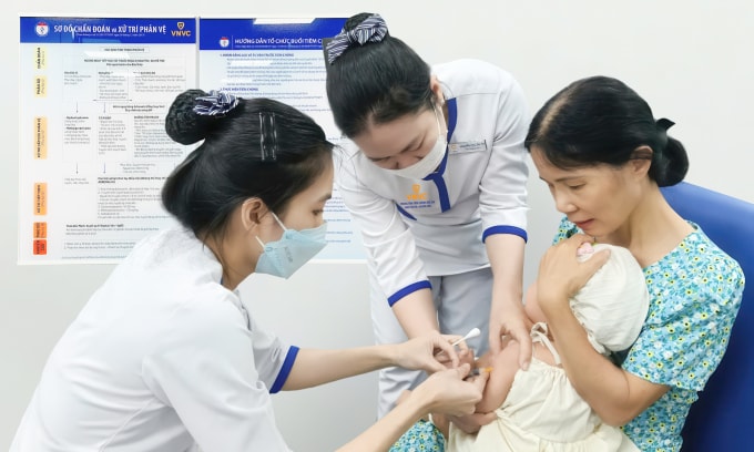 Trẻ em tiêm vaccine thủy đậu tại Hệ thống Tiêm chủng VNVC. Ảnh: Khánh Hòa