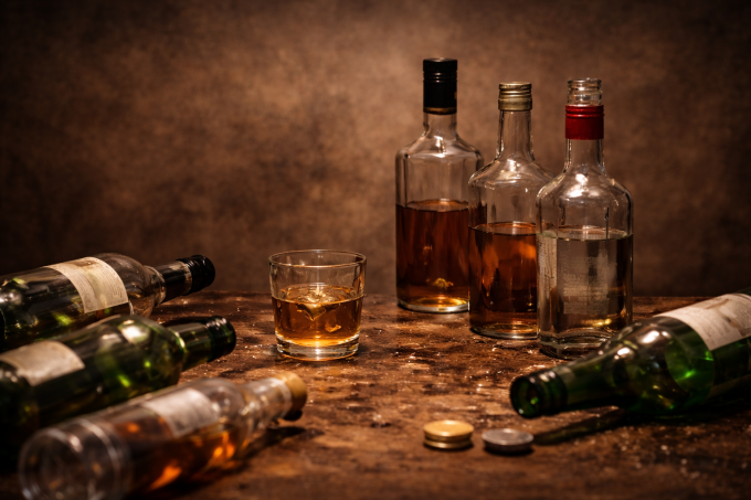 Uống một lượng lớn rượu trong thời gian ngắn làm tăng nguy cơ ngộ độc rượu cấp. Ảnh được tạo bởi AI
