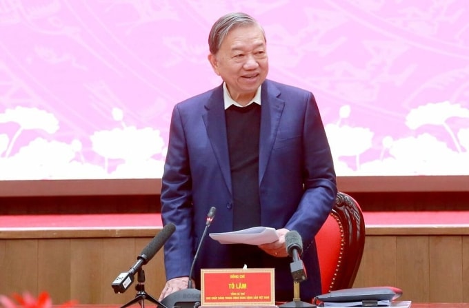 Tổng Bí thư Tô Lâm phát biểu tại cuộc làm việc với Ban Thường vụ Thành ủy Hà Nội, sáng 10/1. Ảnh: Cổng thông tin Đảng Cộng sản