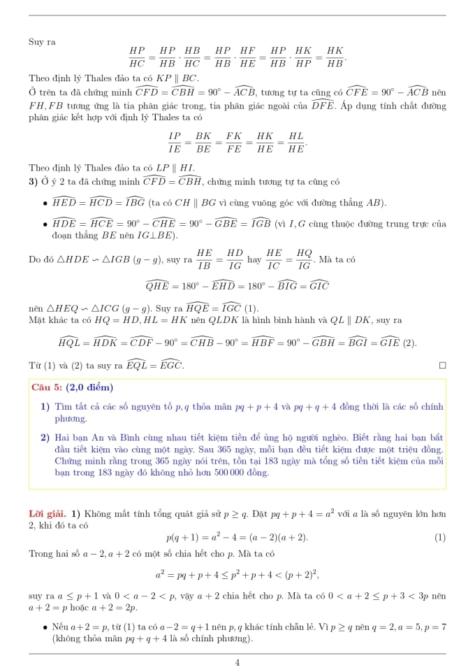 Đề và lời giải môn Toán lớp 9 thi học sinh giỏi thành phố Hà Nội - 4