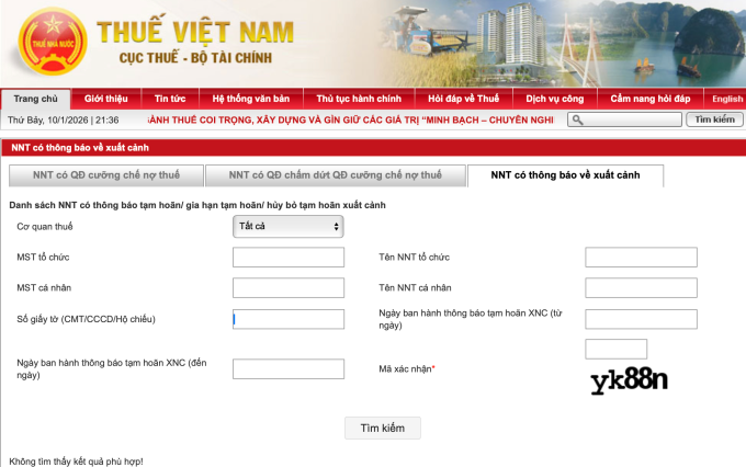 Tra cứu trên website Cục Thuế.
