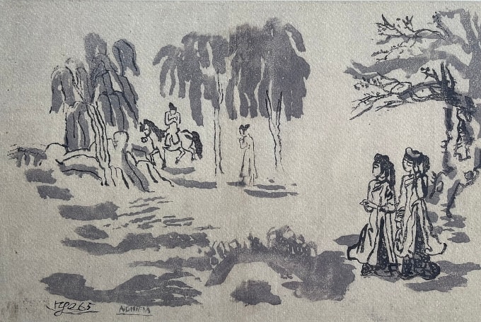 Bức vẽ có ký tên danh họa và năm sáng tác. Ảnh: Sách Kim Vân Kiều