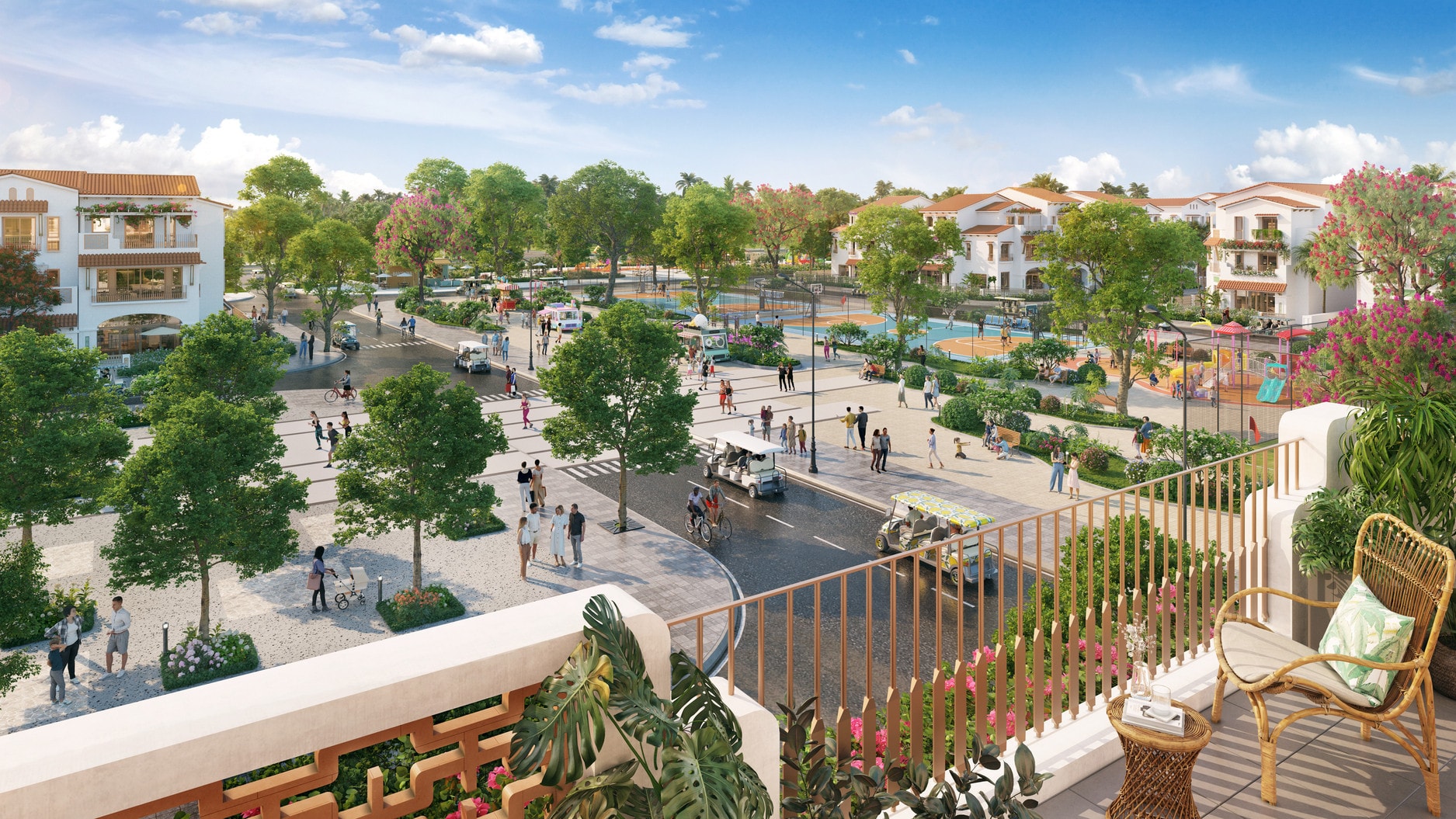 Hệ thống đường nội khu được quy hoạch bài bản, không gian thông thoáng. (Ảnh phối cảnh: Sun Property)