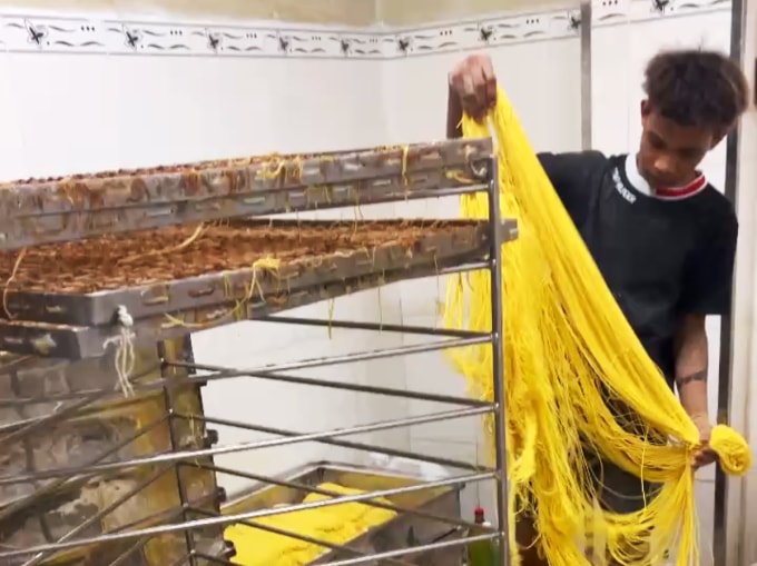 Mì tươi được pha màu, hàn the mang đi hấp. Ảnh: Công an TP HCM