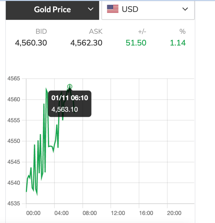 Giá vàng hôm nay 12 - 1: Tăng nhanh vượt 4 . 560 USD / ounce , xu hướng tích cực trong năm 2026 - Ảnh 2.