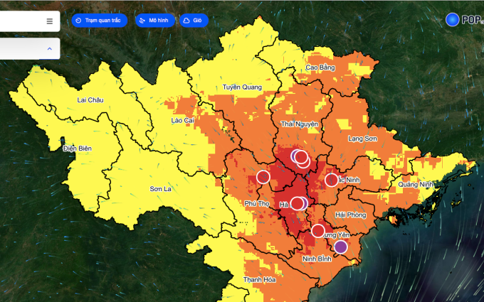 Mức độ ô nhiễm ở các tỉnh thành miền Bắc. Ảnh: Vietnamair