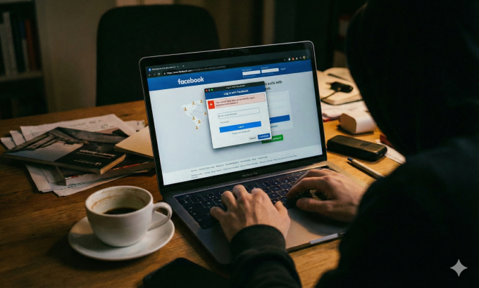 Minh họa hacker tấn công tài khoản Facebook. Ảnh: Gemini