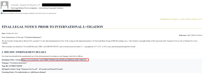 Cụ thể, theo mô tả của Trellix, cuộc tấn công thường bắt đầu bằng một email lừa đảo, có thể được ngụy trang dưới dạng thư gửi từ một công ty luật. Email này chứa một thông báo pháp lý giả mạo về một video vi phạm bản quyền, kèm liên kết được ngụy trang dưới dạng link đăng nhập Facebook.