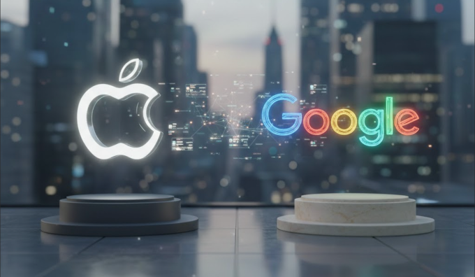 Logo Apple và Google. Ảnh: Gemini
