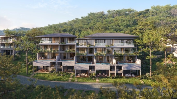 Nhờ nương theo địa hình tự nhiên, một số biệt thự Camellia Residences có thêm khoảng sân ngay dưới bể bơi. Ảnh: BIM Land