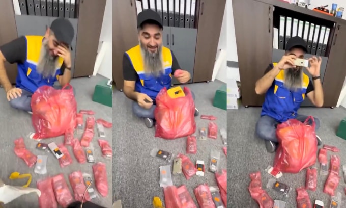 Cảm xúc của người đàn ông khi nhận đơn hàng điện thoại Nokia cách đây 16 năm. Ảnh: X/Renard Jean-Michel