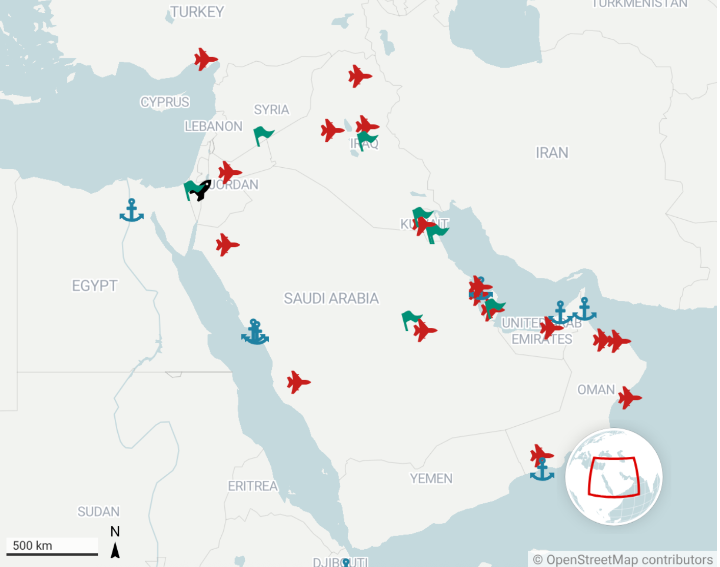 Các căn cứ quân sự của Mỹ ở Trung Đông.