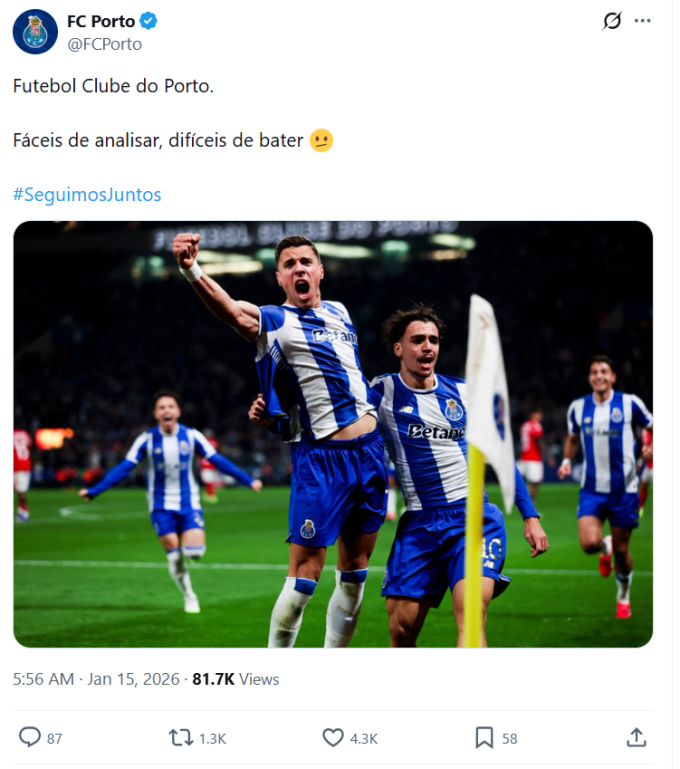 Porto đăng thông điệp đáp trả Mourinho trên mạng xã hội X.