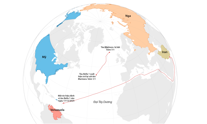 Hải trình của tàu Bella 1/Marinera. Đồ họa: Guardian