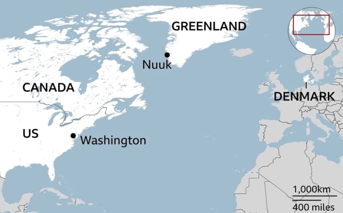 Vị trí đảo Greenland. Đồ họa: BBC