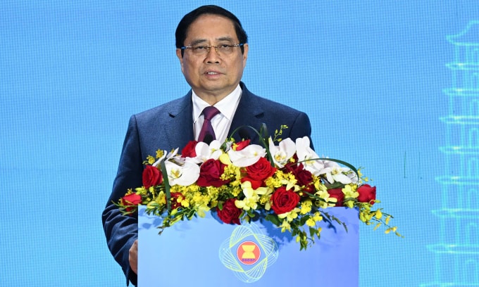 Thủ tướng Phạm Minh Chính phát biểu tại Lễ Khai mạc Hội nghị Bộ trưởng Số ASEAN (ADGMIN) lần thứ 6 tại Hà Nội, ngày 15/1/2026. Ảnh: Giang Huy