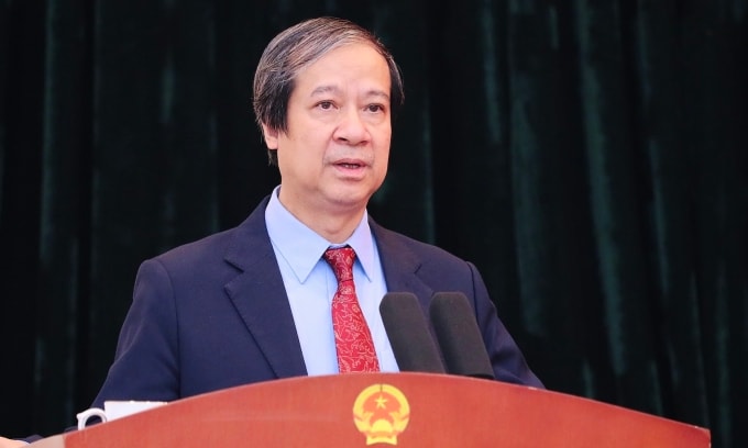 Bộ trưởng Nguyễn Kim Sơn phát biểu tại hội nghị ngày 15/1. Ảnh: MOET